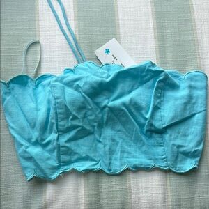 Blue Scalloped Crop Top